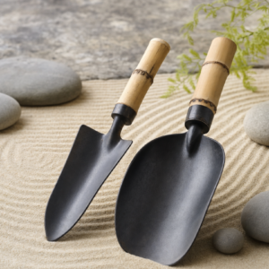 Japanese-Style Blackened Steel Bamboo Garden Scoops